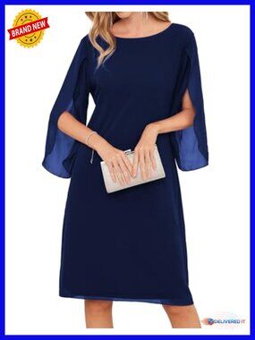 Chiffon Cocktail Dress with 3/4 Sleeves for Wedding Guest